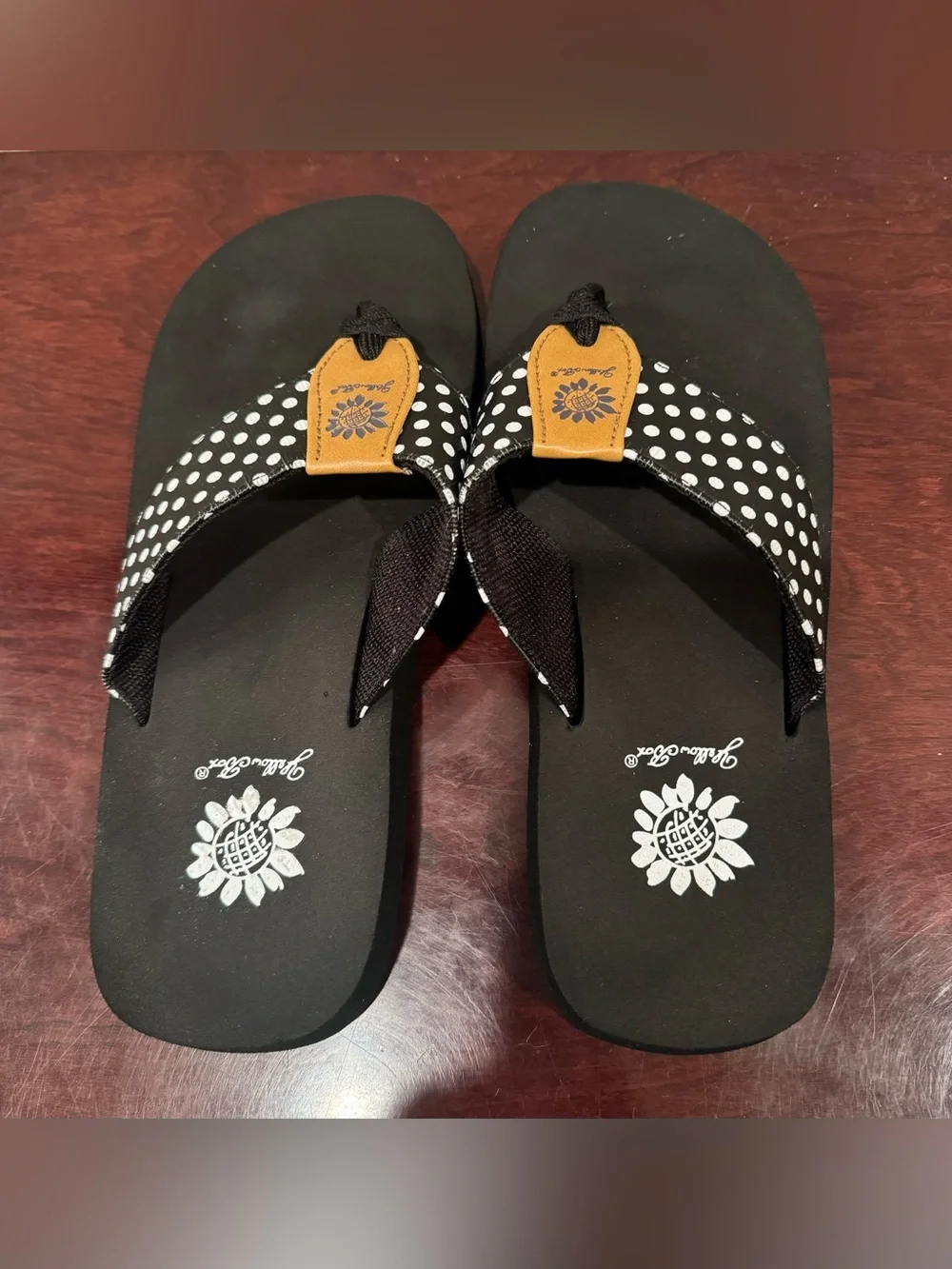 Women’s Black Polka Dot Thong Sandals by Yellow Box - Size 7
